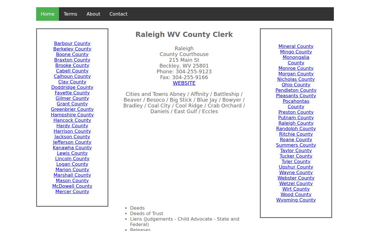 Raleigh County property deed records directory with land instrument categories